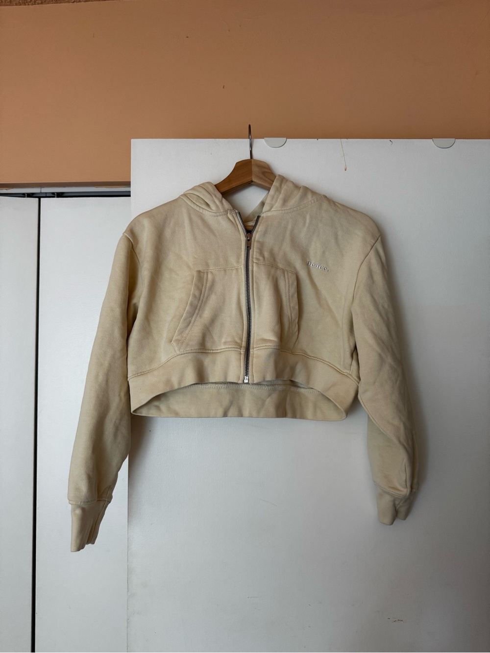 Cropped Hooded Zip Bomber Jacket in Cream
